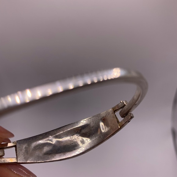 Vintage Mexico Alpaca silver pink shell inlay bangle - Picture 4 of 6